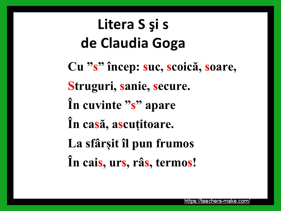 Litera și sunetul ”S” (&nbsp;”s”)