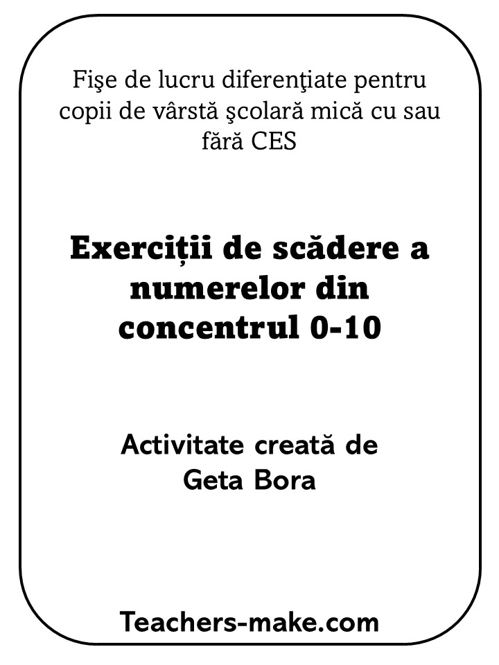 Exerciţii de scădere a numerelor din concentrul&nbsp;0-10